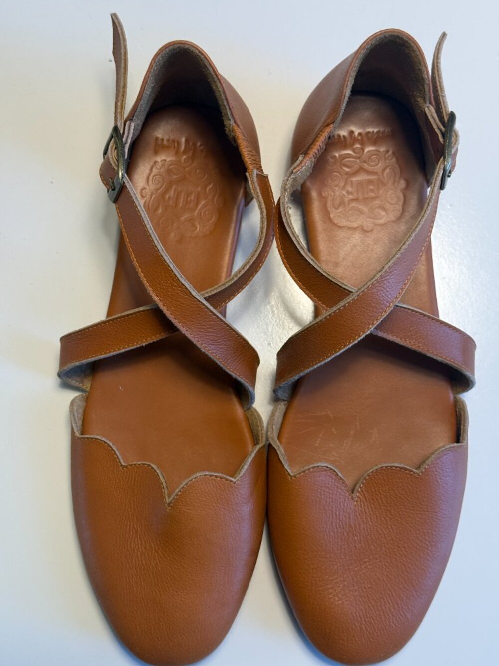 Bali ELF Handmade All Leather Sandals Scalloped Strappy Cognac Womens 10 $218.70